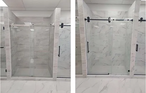 Two versions of glass shower doors